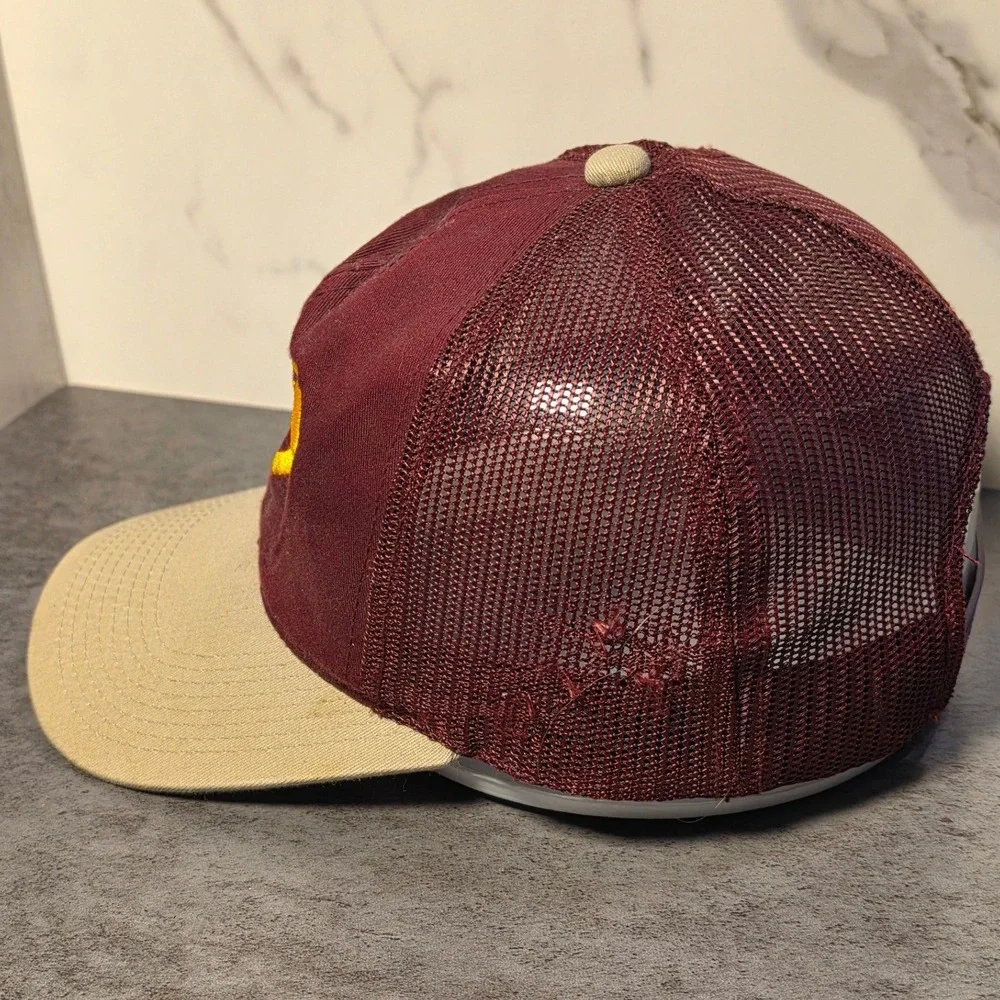 Tarrant Lumber Co Frankston TX Trucker Hat Maroon Tan Snapback Mesh Cap‎